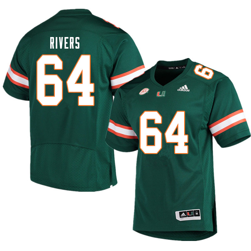 Men #64 Jalen Rivers Miami Hurricanes College Football Jerseys Sale-Green